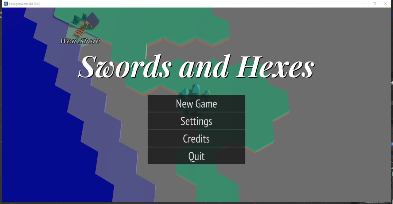 Screenshot of Hexagon World at near the start of development, shows hand-defined world under menu